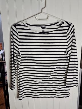 Women's Navy & White Striped Boatneck Top